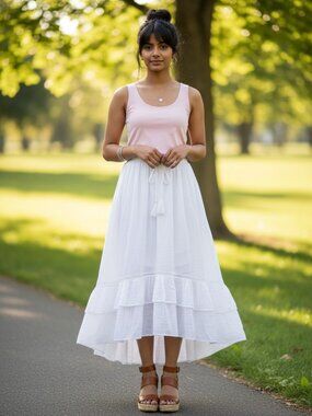 John Paul Richard Skirt Womens S White Excellent Boho Tiered Ruffle High-Low